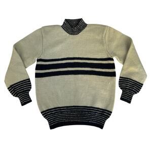 Vintage Antique 1930’s/40’s Hand Knit Striped Wool Mock Neck Sweater, Small